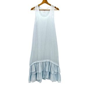 Frockk Tiered Ruffle Lagenlook Linen Maxi Dress Pale Blue XS